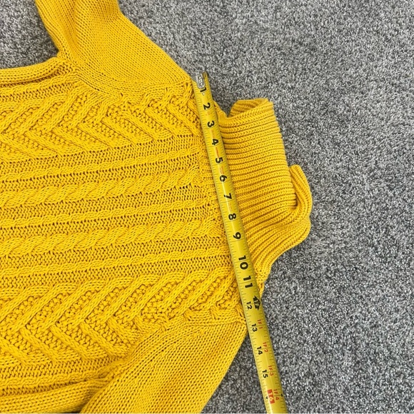 Lands End Drifter 100% Cotton Yellow Chunky Cableknit Sweater Turtleneck Size XS - Picture 5 of 8